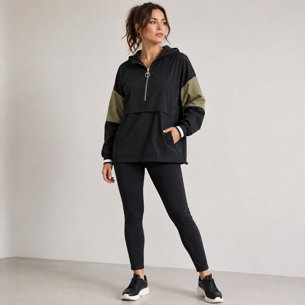 Calvin Klein Performance Black Olive Colorblock Hooded Anorak Pullover Sz M